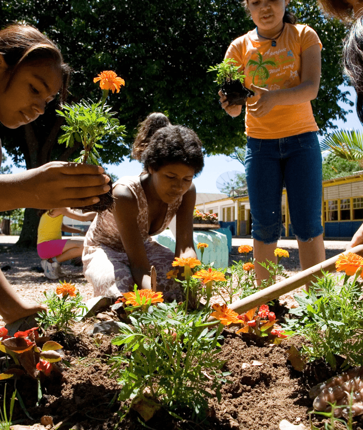 Junior youth group members working together